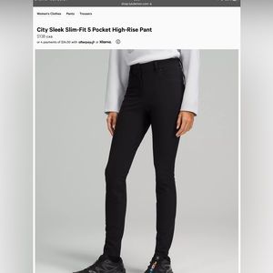 Lululemon City Sleek Slim-Fit 5 Pocket High-Rise Pant size 33.